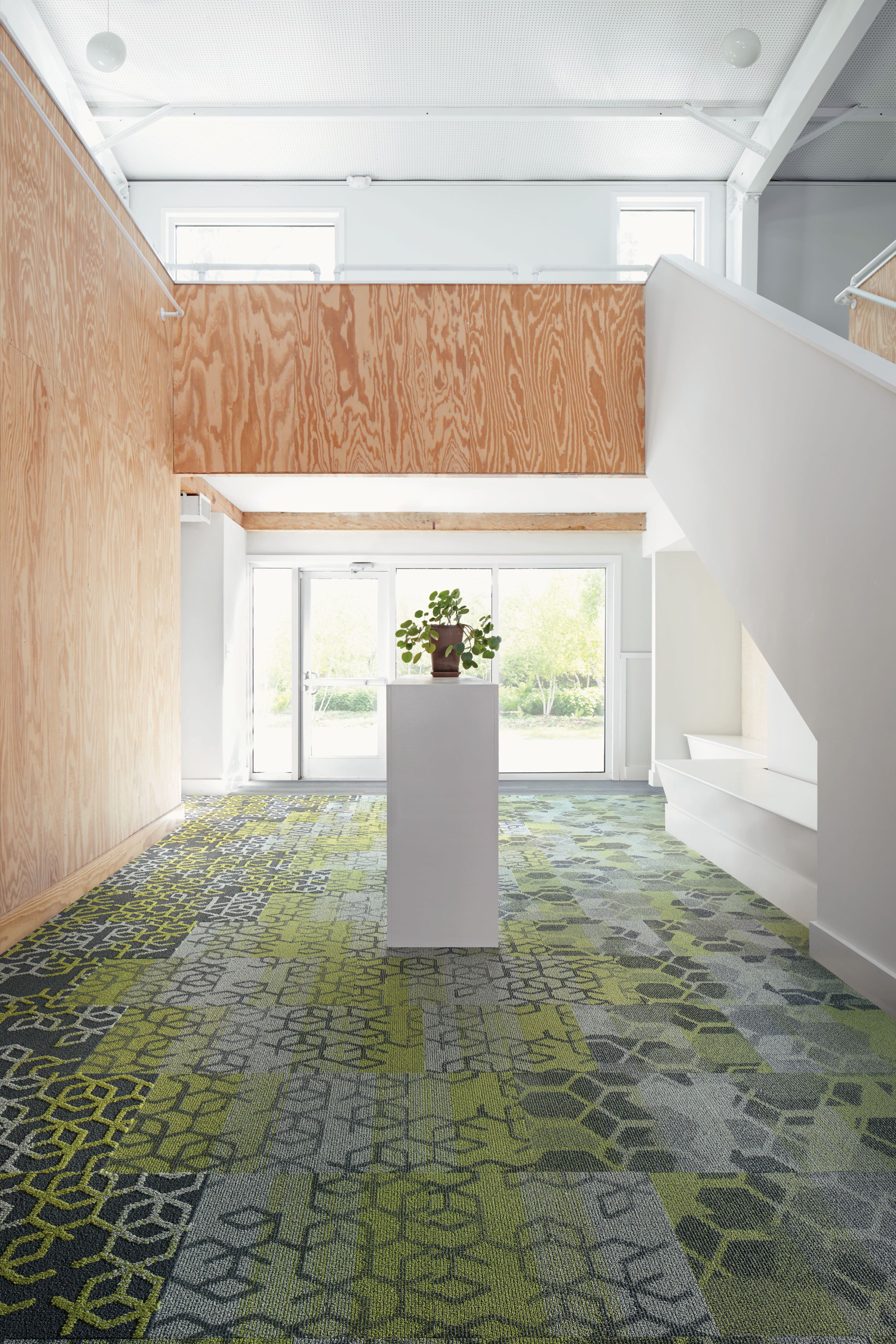 Interface Bee's Knees carpet tile and LVT in entryway with plant on stand numéro d’image 3